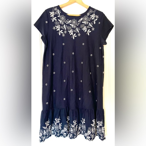 J. Jill Dresses & Skirts - J. Jill Womens Cottage Core Embroidered Floral Print Sheath Dress Blue Sz Medium